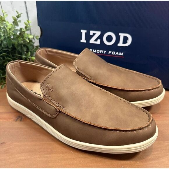 IZOD Men’s Slip On Shoes 10 Seapoint Loafers Tan Brown Memory Foam Lightweight - Picture 8 of 13